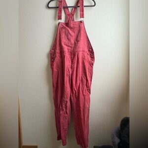 Women's Red Denim Overalls
